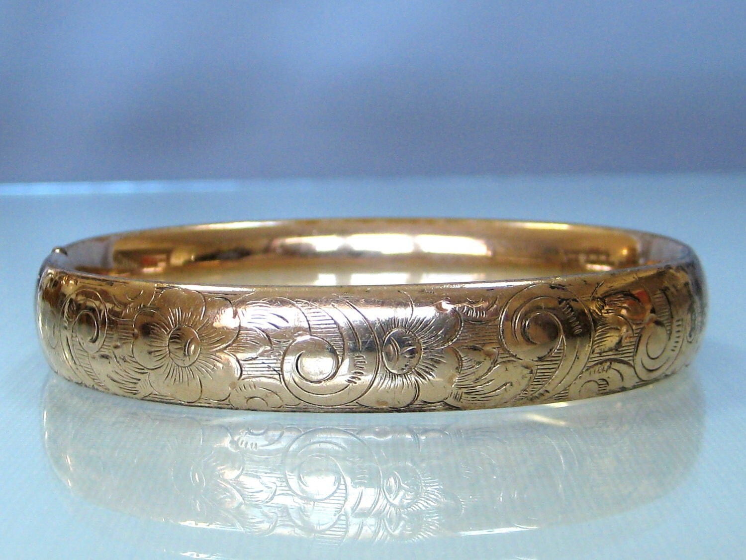 F&B goldfilled Victorian Etched Bangle Bracelet large wrist