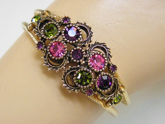 Vintage Sarah Coventry Rhinestone Cuff Bracelet 70s