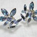 Large Vintage Blue Rhinestone Earrings, Screw Back