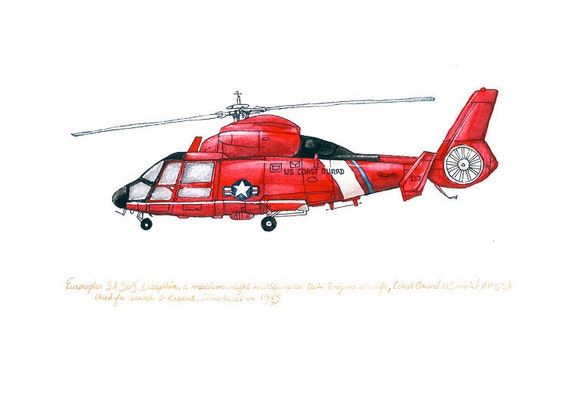 Eurocopter Dauphin Coast Guard Aircraft watercolor print