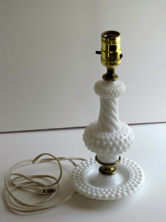 Vintage White Milk Glass Hobnail Lamp 12 inches high