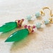 RESERVED. Gemstone Cluster Earrings with Bright Green Onyx, Garnet and Aqua Amazonite. Long Statement Earrings. Free Shipping.