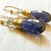 RESERVED. Blue Gemstone Earrings with Topaz and Iolite. Delicate Dangle Earrings with 14k Gold. Free Shipping.