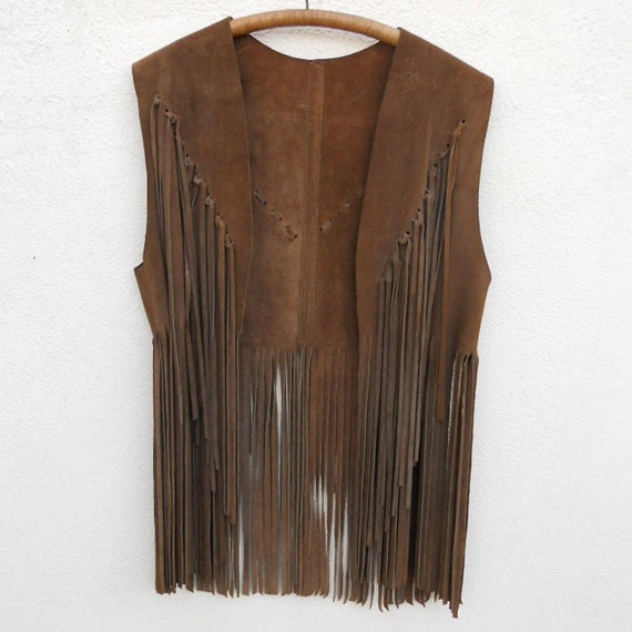 Vintage 60s Suede Leather FRINGED Hippie Vest