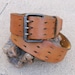 Vintage 70s Tan TRIPLE HOLE Leather Belt Sz 27-33