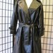 Vintage Mod Black Vinyl Trench Spring Fall Coat Jacket 1960s 1970s Raincoat Faux Leather Extra Large Outerwear