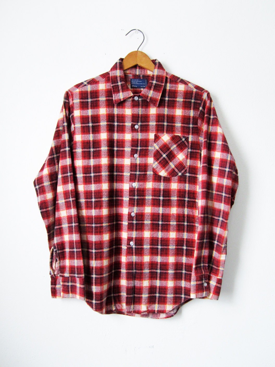 Vintage Flannel Shirt 80s Red Plaid JCPenney Mens Small
