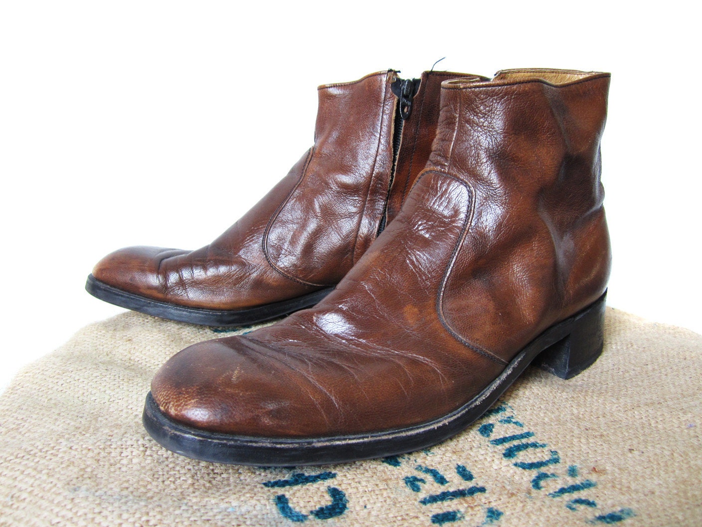 Vintage Beatle Boots 1960s Zip Up Distressed Brown Men's