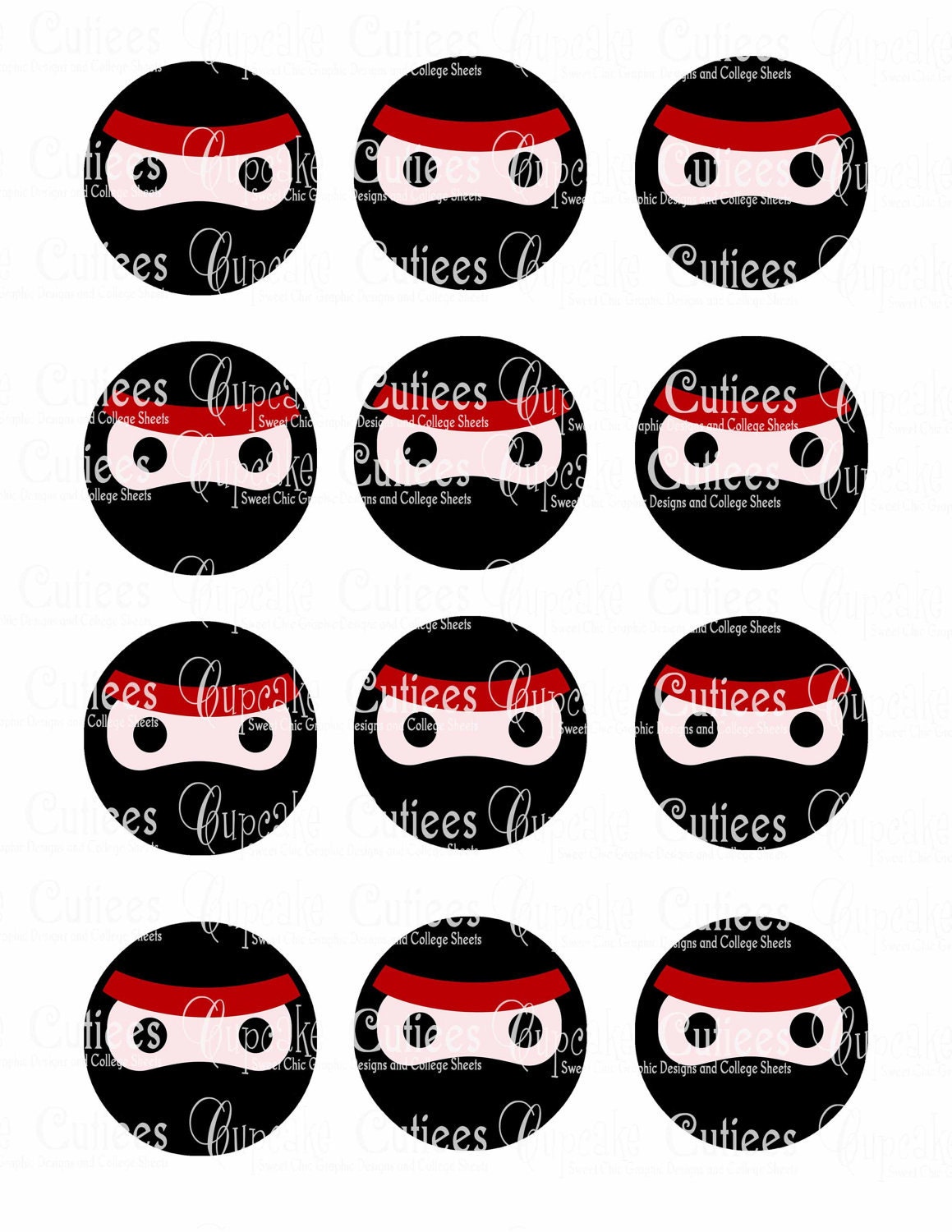 Ninja Faces Birthday Digital Cupcake by CupcakeCutieesParty