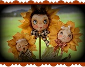 Primitive Doll pattern, E-Pattern, Sunflower Pot Girls, Sunflowers, Cloth doll pattern, sewing pattern, Digital download pattern, Spring
