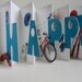 HAPPY 40th Birthday Original Design Accordion Pop Up Book-Card Handmade in Blue and White Hard Cover Binding Personalized CUSTOM ORDER OOaK