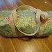 Duffel, travel bag made from a vintage seed sack and coordinating fabric