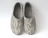 Handmade eco friendly felted slippers from natural wool - grey - RitaJFelt