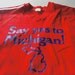 Vintage men's "say yes to michigan" red & navy blue v-neck t shirt from the 80s