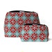 Mother's Day Gift Set for Her: Aqua & Red Folk Floral Print Travel Bag Set - Birthday Gift, Cosmetic Bag, Toiletry Bag, Red and Blue