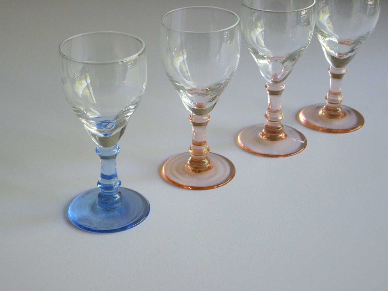 Vintage Liqueur Glasses After Dinner Drink Pink and Blue
