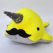 Narwhal Plush - with Mustache - Medium - MADE TO ORDER (Choose Colors)