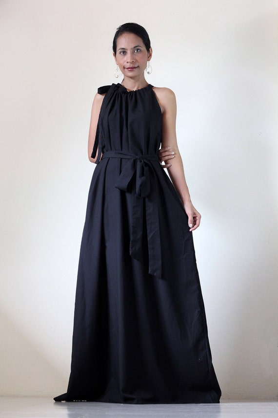 Sleeveless Black Dress Long Empire Waist Cotton Maxi dress