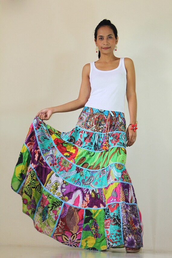 Long Patchwork Maxi skirt : Boho Patchwork Skirt Collection II