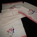 Pair of Vintage Ivory Linen Bureau Scarves with Applique Embroidered Designs and Edging