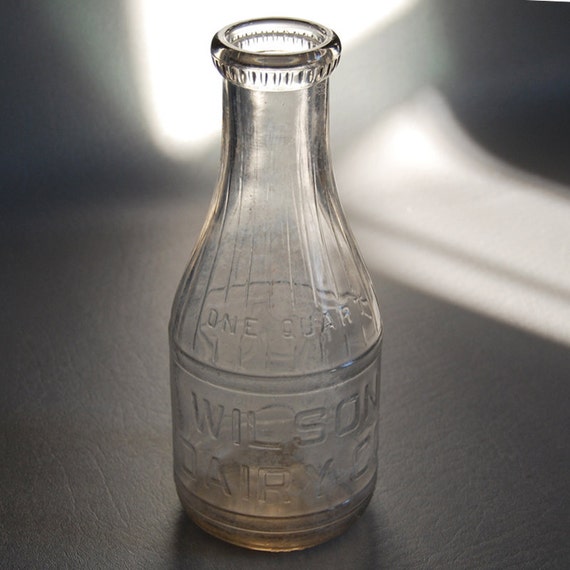 Items similar to Vintage Quart Glass Milk Bottle - Wilson Dairy Co ...