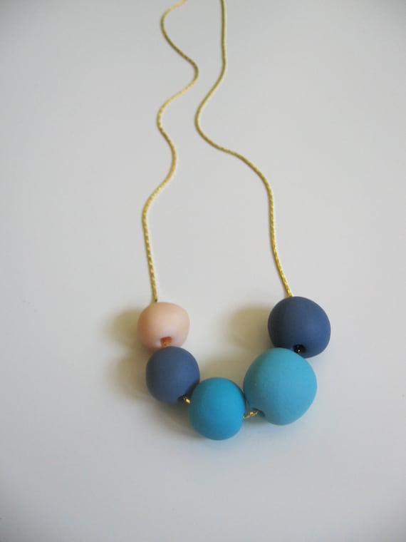 Navy blue polymer clay necklace geometric nautical round