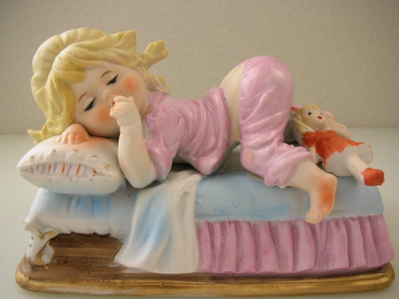 Music Box of Sleeping Girl with Doll Porcelain-Love Story