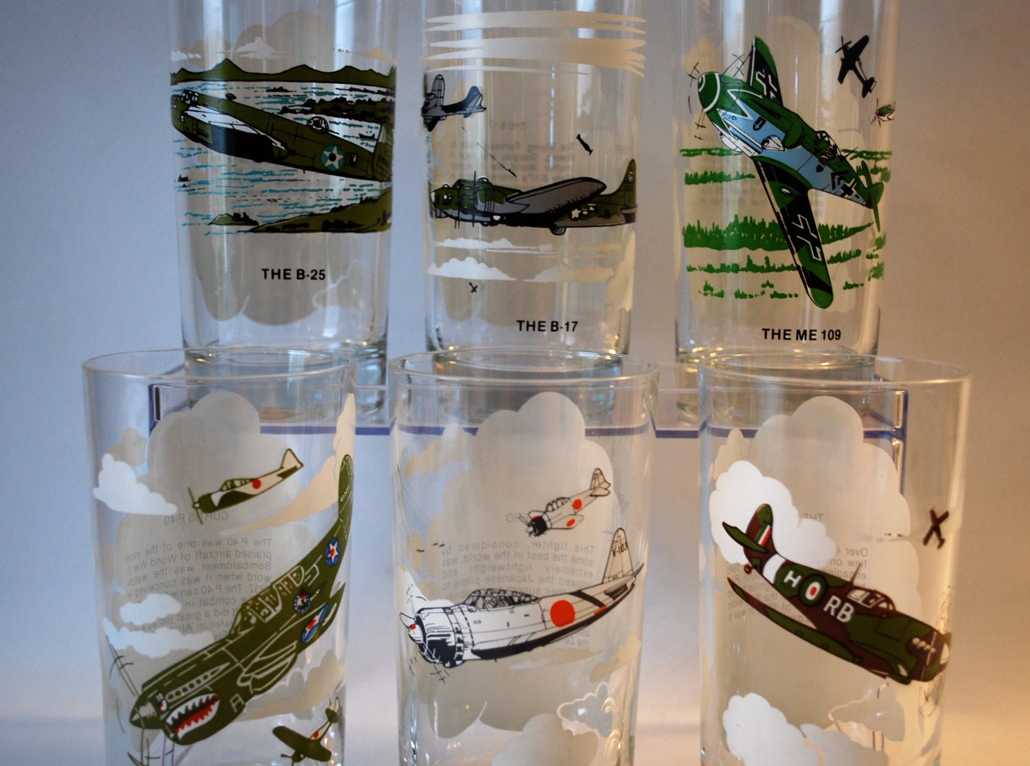 Vintage Airplane Drinking Glasses Set of 6