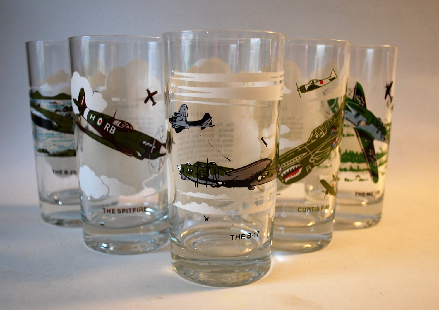 Vintage Airplane Drinking Glasses Set of 6