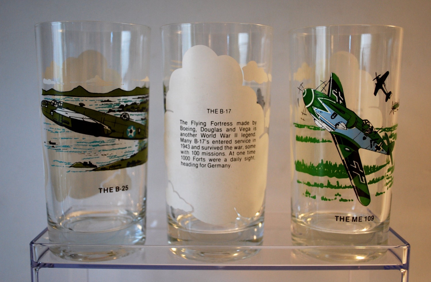 Vintage Airplane Drinking Glasses Set of 6