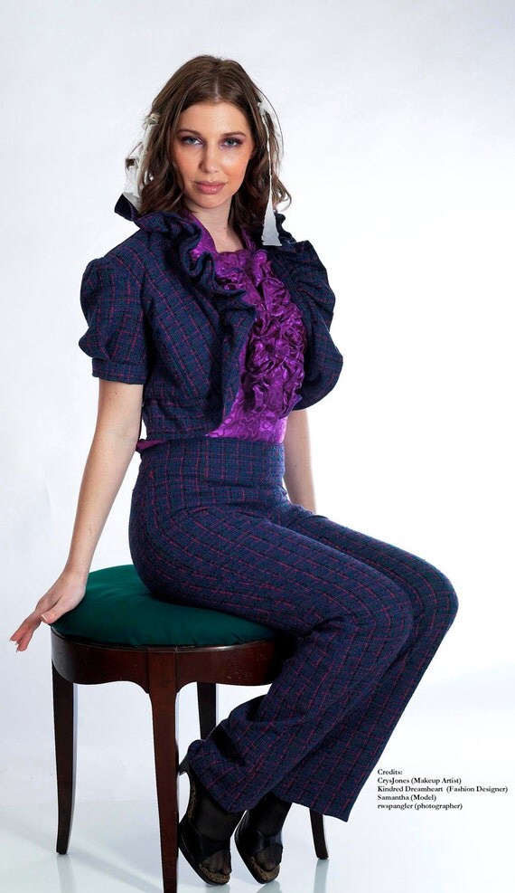 2-piece Purple Wool Tweed Suit Limited Edition Handmade