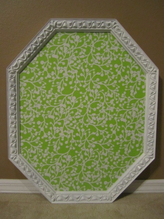Fabric covered bulletin board lime green and white