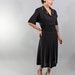 1940s Vintage Dress...ALL OVER AGAIN Spring Fashion Black Rayon Shirtwaist Dress with Polkadot Gored Skirt Plus Size