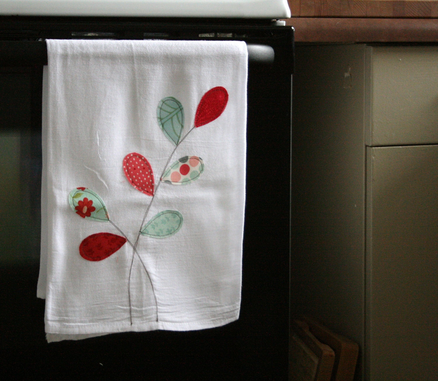 flour sack towel red & aqua