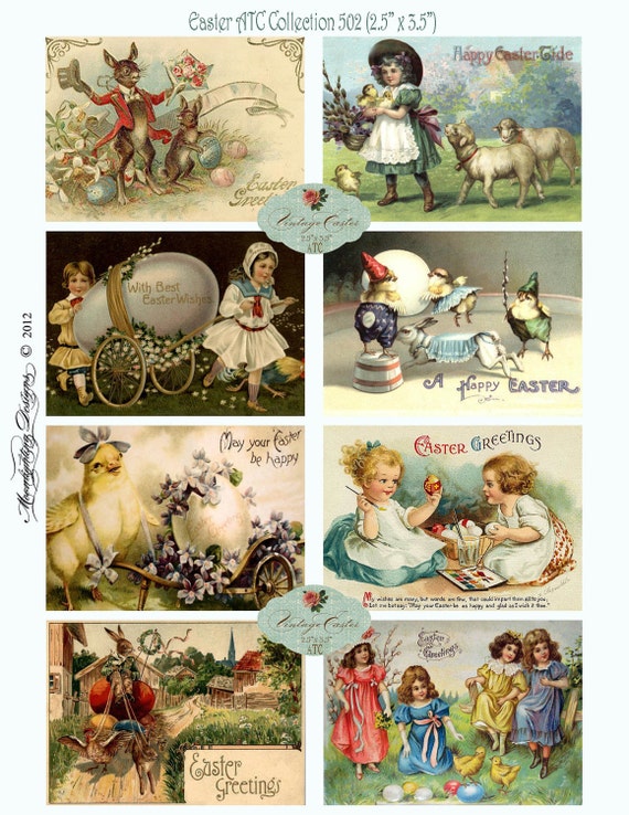 VINTAGE EASTER Printable Tags DIGITAL Atc by MoonlightingandCo