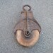 Antique MYERS Cast Iron and Wood Industrial Barn Pulley