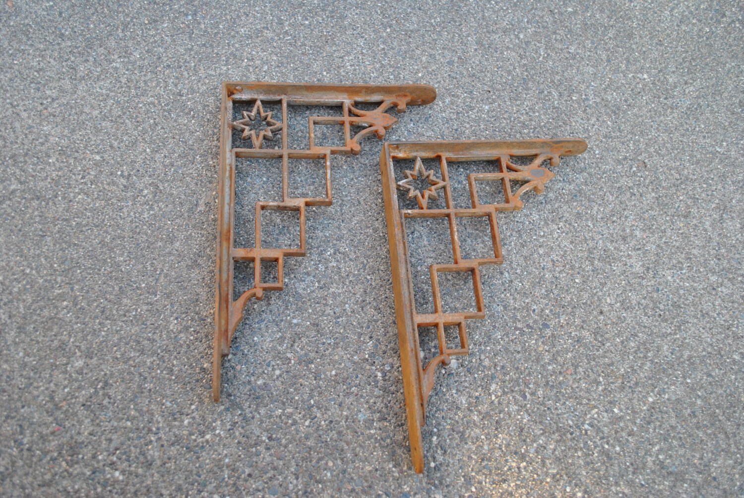 Antique Cast Iron Art Deco Star Shelf Brackets