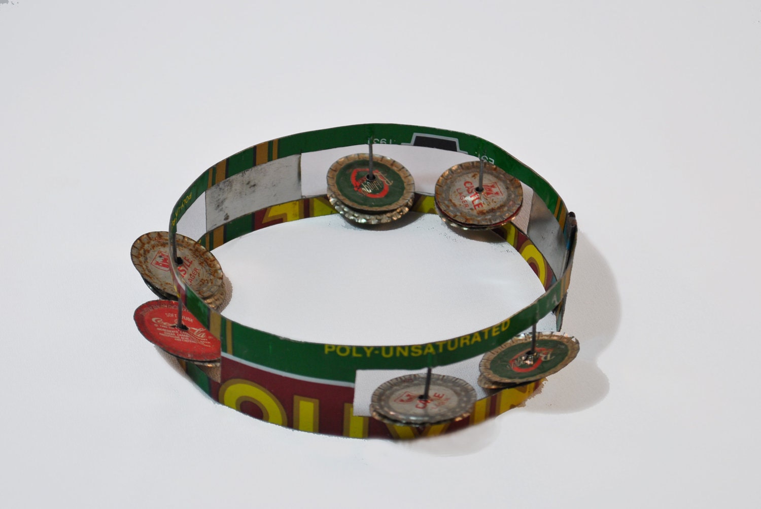 Vintage Bottle Cap Folk Art Tambourine