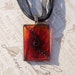 Glass Pendant, Glass Necklace in Red and Orange with Black Organza Ribbon & Cotton Cord, Hand Painted Pendant, Silver Plated Bail