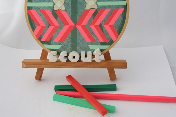 SALE-Brave Little Scout painting on vintage textile with