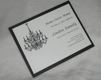 Customized Moving Announcement with Chandelier in Black and White