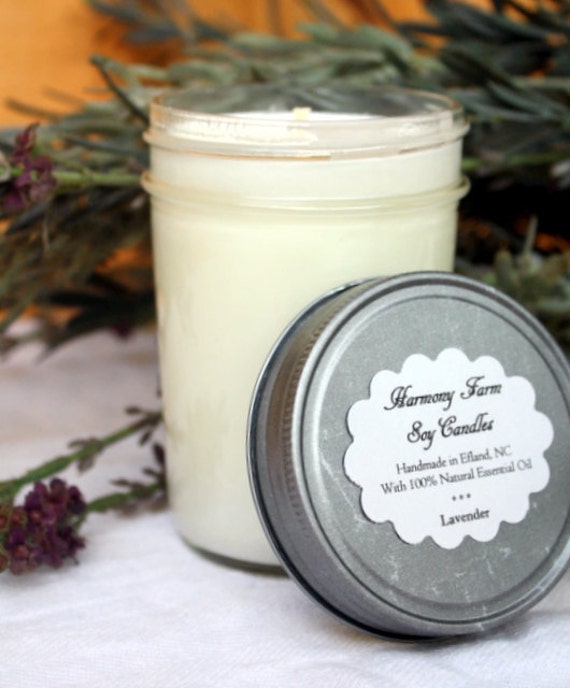 Lavender Essential Oil Soy Wax Candle in 8 oz. Jelly Jar