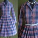 Vintage 1950s Blue Red and White Picnic Plaid Day Dress with Full Swing Skirt Size 8-10 Medium
