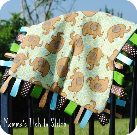 Items similar to Personalized Taggie Blanket (Elephant print) on Etsy