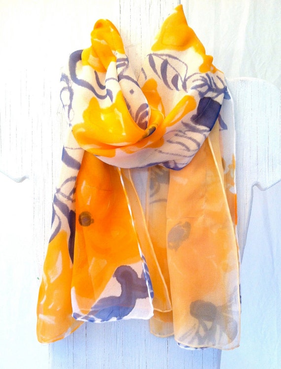 Handmade Silk Scarf. Reversible Floral Silk Scarf. Buttercup