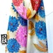 Hand Painted SIlk Scarf. Fringed Beige Kimono Scarf, Turquoise Blue Flowers. Luxury Silk Scarf. Silk Scarves Takuyo. 14x72 in. In-stock.