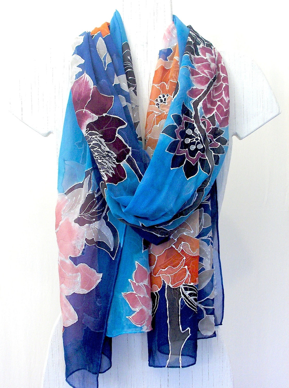 Hand Painted Silk Scarf Floral. Silk Scarves by SilkScarvesTakuyo