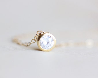 Solitaire Necklace - gold minimalist crystal necklace, simple everyday jewelry by petitor