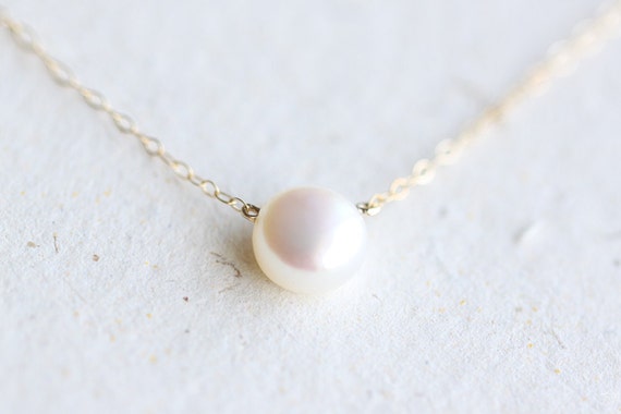White Pearl Necklace pearl on 14k gold fill chain simple