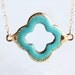 Turquoise Gold Four Leaf Clover Necklace - teal quatrefoil gemstone with 14k gold fill chain